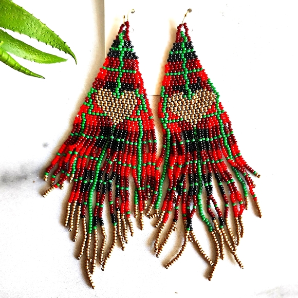 Upcycled Gemz Jewelry - Beaded Plaid Earrings